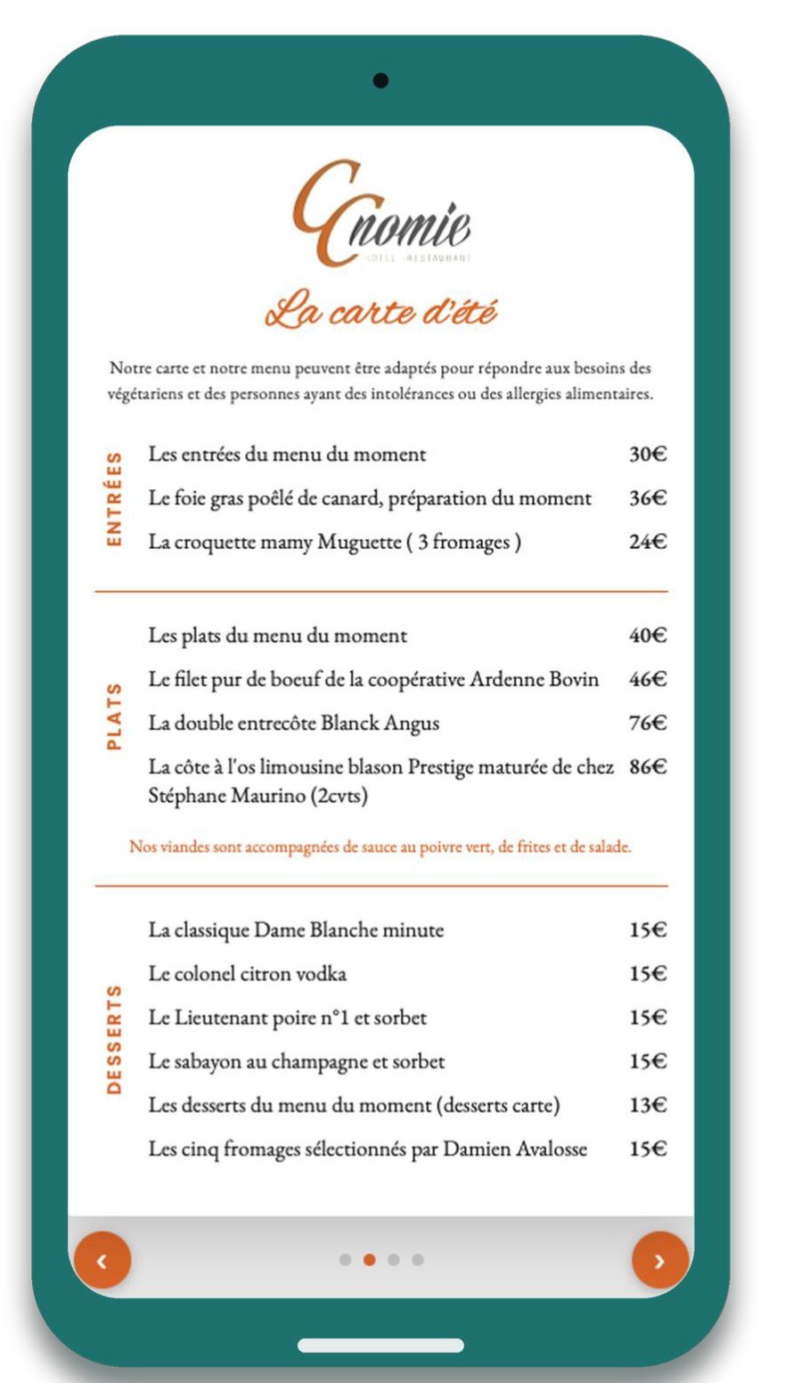 Exemple de menu digital Viziit sur smartphone